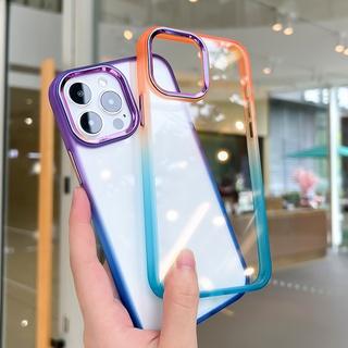 Ốp Điện Thoại Cứng Trong Suốt Chống Sốc Màu gradient Viền titanium Kim Loại Cho iPhone 13 12 11 pro max cầu vồng