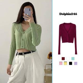 Áo cardigan nữ croptop len tay  dài mỏng dệt kim Hàn Quốc Ulzzang H-4