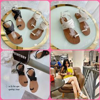 Giày Xăng Đan nữ đế bằng -Giày Sandal Nữ Tiểu Thư đế bệt chiến binh xỏ ngón dây mảnh quai chéo- Sandal Nữ Đế Bằng đi học