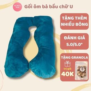 Gối ôm bà bầu chữ U vải nhung cao cấp, gối bầu hút chân không - Mẹ Min's Shop