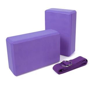 Combo 2 Gạch Gối PVC Và 1 Dây Đai Tập Yoga Đồng Màu( MàuTím)