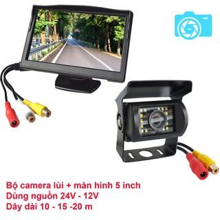 Bộ màn hình đặt taplo và camera lùi cho xe tải, camera lùi 12-24V, 24 đèn led, vỏ bằng hợp kim chống va đập, chống nước