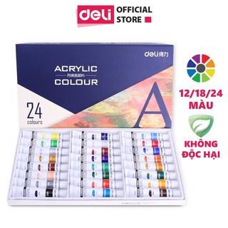 Màu vẽ acrylic dạng tuýp 12ml chuyên nghiệp Deli  - vẽ vải / quần áo / giày - 12/18/24 màu - 73856 / 3857 / 73858