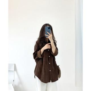 Áo sơ mi nhung tăm, sơ mi nữ ,áo dài tay oversize- Miho house