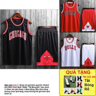 Bộ quần áo bóng rổ NBA Chicago Bulls trơn không số hàng đẹp nam nữ vải mè thoáng mát thấm mồ hôi tốt