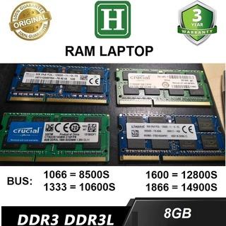 Ram Laptop 8GB DDR3 hoặc DDR3L và các loại khác, hàng chính hãng bảo hành 3 năm