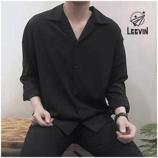 Áo Sơ Mi Nam Nữ Unisex DÀI TAY CỔ VEST TRƠN Form Rộng Cotton Lụa Dáng Hàn Quốc - Kiểu áo sơ mi nam tay dài Leevin Store