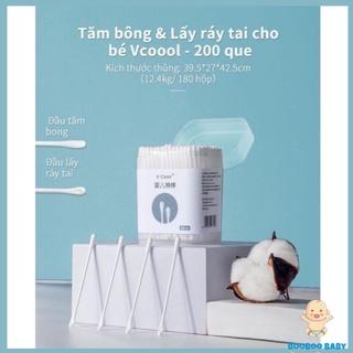 (Hộp 200 que) Tăm Bông VCOOL đa năng, tăm bông vệ sinh lấy ráy tai an toàn cho bé sơ sinh