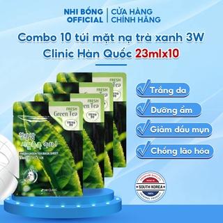 Combo 10 Túi Mặt Nạ Giấy Trà Xanh 3W Clinic Hàn Quốc Chiết Xuất Lá Trà Xanh Giúp Dưỡng Da Mềm Mịn Giảm Dầu Mụn 23mlx10