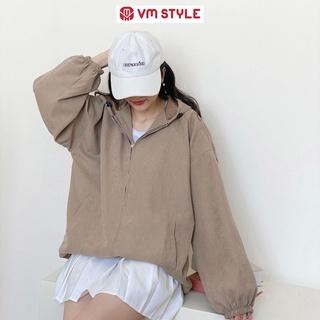 Áo khoác nữ form rộng chống nắng có mũ, áo gió nhung tăm hai lớp rút gấu thời trang unisex VM Shop AKU00014