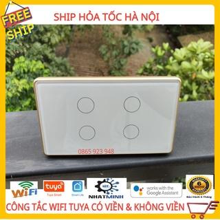 Công Tắc Thông Minh Wifi Tuya SmartLife Viền Vàng 4 Nút Cảm Ứng Hình Chữ Nhật Có RF433 Hẹn Giờ Điều Khiển Từ Xa Hàng Đẹp