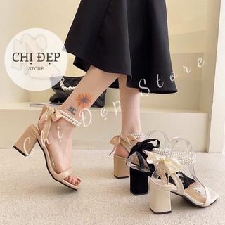 Giày cao gót nữ đế vuông thắt nơ 7 phân, giày sandal 7 phân quai ngọc hottrend 2022 Chị Đẹp Store mã CD22