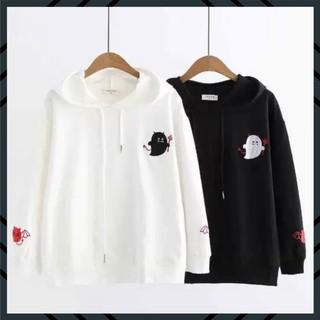 ÁO HOODIE NÓN CHUI TRÙM ĐẦU NỮ CHẤT VẢI NỈ POLY HÀNG 1 size FORM DÁNG RỘNG DƯỚI 65KG MẶC VỪA (TIỂU QUỶ)