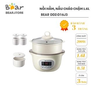 (TẶNG Ổ CẮM) Nồi Nấu Cháo Chậm Cho Bé BEAR D16J3 1.6L Có Kèm Lồng Hấp, Nồi Ninh Hầm Đa Năng Dung Tích Lớn (BH 3 Tháng)