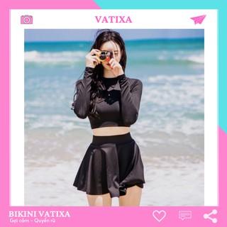 Đồ bơi bikini đi biển 2 mảnh tay dài croptop váy quần kín đáo giá rẻ VATIXA BKN48