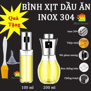 Bình xịt dầu ăn kiêng, olive, nước, đựng dấm táo, gia vị phun sương chai thủy tinh nắp inox phụ kiện nồi chiên không dầu