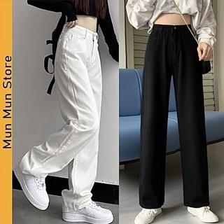 Quần Jean Nữ ống rộng MunMunStore Simple Jeans Lưng Cao Dáng Suông Ống Rộng Ulzzang ( Màu đen trắng )