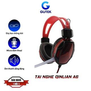 Tai nghe chụp tai chuyên chơi game gaming Qinlian A6 jack 3.5 có micro dây chống đứt dùng cho máy tính và điện thoại