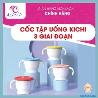 (Tặng cọ rửa ống hút) Cốc tập uống, tập hút 3 giai đoạn Kichilachi tiện lợi cho bé có vạch chia ml