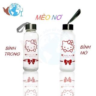 Bình thủy tinh đựng nước IN TRONG HÌNH dễ thương ngẫu nhiên 500ml có dây xách