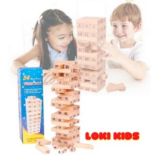 Bộ đồ chơi rút gỗ, trò chơi rút gỗ Wood Toys, game rút gỗ kèm 4 xúc xắc chất liệu gỗ cao cấp, 54 thanh - Loki Kids