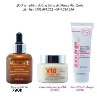 Tinh chất bơ, Kem V10 và Kem White Angel Skinaz - Bộ 3 sản phẩm dưỡng trắng da cao cấp Hàn Quốc