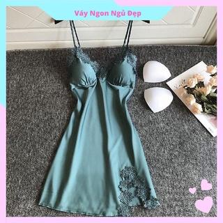 Đầm Ngủ Ren Hoa Liền Thân Lụa Satin Có Đủ Size Dưới 85 Kg MAD01AMK