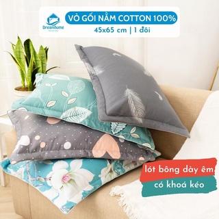 Vỏ gối nằm cotton 100% Dreamhomebedding áo gối nằm 45x65 có khóa kéo trần bông lót cao cấp