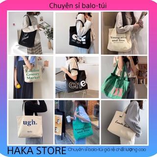 Túi tote túi vải canvas phong cách Hàn quốc, có khóa miệng ngăn phụ bên trong thời trang ulzzang-Haka store