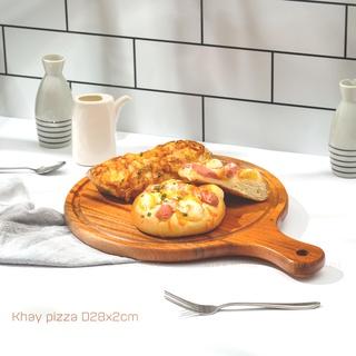 Khay gỗ tròn có tay cầm đựng pizza GIBA, thớt dùng làm khay gỗ decor chụp ảnh sản phẩm