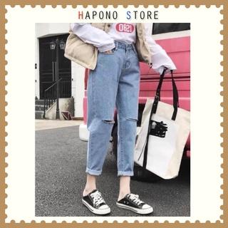 Quần jean bò baggy nữ quần jeans nữ lưng cao rách gối chất bò cao cấp Hot Trend 2022 - HAPONO-J023