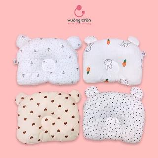 Gối lõm cao cấp Vuông Tròn vải muslin chống méo đầu, bẹt đầu, xô sợi tre bamboo an toàn cho bé yêu