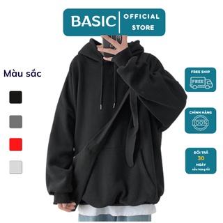 Áo khoác Hoodie Nam, Nữ Hoodie Basic Unisex Nỉ From Rộng Màu Đen - Basic Boutique HDT900