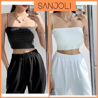 Áo Hai Dây Nữ Ống Cúp Ngực SANJOLI Croptop 2 Dây Hở Lưng Trơn Cao Cấp Kiểu Sợi Bún Hàn Quốc Vải Cotton Trắng Đen AO014