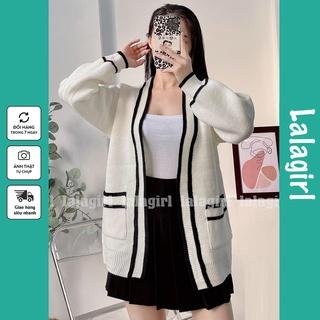 Áo Khoác Cardigan Len Trơn Nữ Form Rộng Thiết Kế Viền Siêu Xinh Dáng Suông Có Túi [CV]