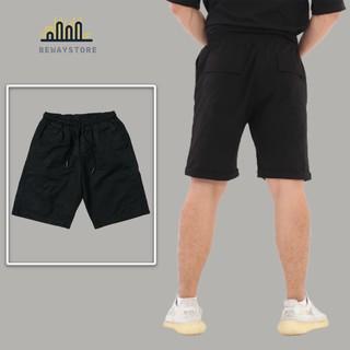 Quần short kaki đen unisex nam nữ túi hộp ống rộng cao cấp hàn quốc, lưng thun, thể thao - Beway