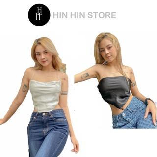 Áo croptop yếm tam giác hở lưng đan dây lụa màu đen & trắng HAC89 - Hỉn Hỉn Store