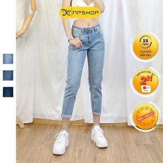 Quần baggy jean nữ 9 tấc lưng cao NPSHOP, quần bò baggy dáng lửng cạp cao basic NPQ030