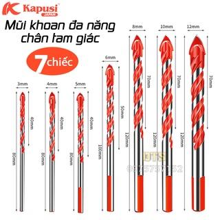 Bộ 7 mũi khoan đa năng 2 cạnh Kapusi Japan chân tam giác 3/4/5/6/8/10/12mm phù hợp khoan các chất liệu kính sắt bê tông