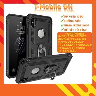 Ốp lưng iPhone 6 6s Plus 7 8 Plus X XR XS Max 11 Pro Max 12 Mini 12 13 Pro Max chống sốc 2 lớp kèm nhẫn iring làm giá đỡ