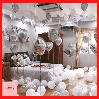 Bóng bay trang trí phòng cưới 🎈Tặng 100 cánh hoa hồng🎈 Set bóng bay trang trí phòng cưới đám cưới màu bạc rẻ đẹp c11