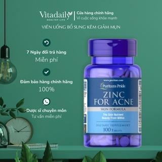 [Mã COSDAY499 -10% đơn 150K] Viên uống bổ sung kẽm giảm mụn Zinc For Acne Puritan's Pride 100 viên