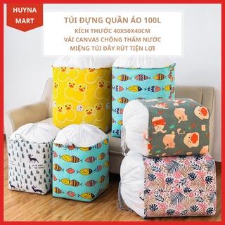 Túi Đựng Chăn Màn Quần Áo Cỡ Lớn 100L, Miệng Túi Dây Rút, Vải Canvas Chống Nước Chống Bụi HUYNA MART TD03