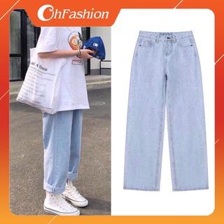 Quần Jean Ống Rộng Dài Nữ SIMPLE JEANS Lưng Cao Dáng Suông Cao Cấp OHS3010