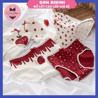 Quần Lót Nữ ❤️️FREESHIP❤️️ Quần Lót Nữ Cotton gân tăm Dâu tây đỏ chống viêm mềm mại sexy Set dâu đỏ trắng 2801