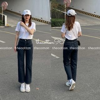 Quần jeans nữ lưng cao ống rộng xanh đậm dáng suông TheCotton Quần bò ống đứng ullzang co giãn