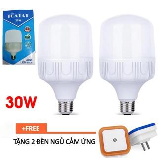 Bộ 2 Bóng đèn Led trụ 30W Siêu sáng tiết kiệm điện ánh sáng trắng (tặng bộ 2 đèn ngủ cảm ứng)