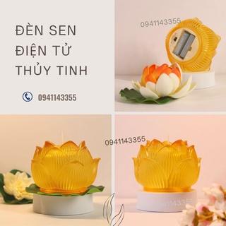 Đèn Nến điện tử Hoa sen pha lê thủy tinh Đèn Led lung linh trang trí, thờ cúng, sử dụng pin 2A - 1 cái đèn