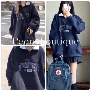 Áo Nỉ Zip Foruyfs PEONYB Unisex [FREESHIP] 🌸 Sweater thiết kế cao cổ dài tay bồng, thun form rộng cá tính Ulzzang 🌸