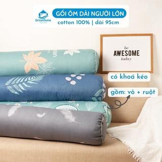 Gối ôm dài người lớn Dreamhomebedding cotton 100% cao cấp có khóa kéo, cho bé từ 7 tuổi size 30x95 cm